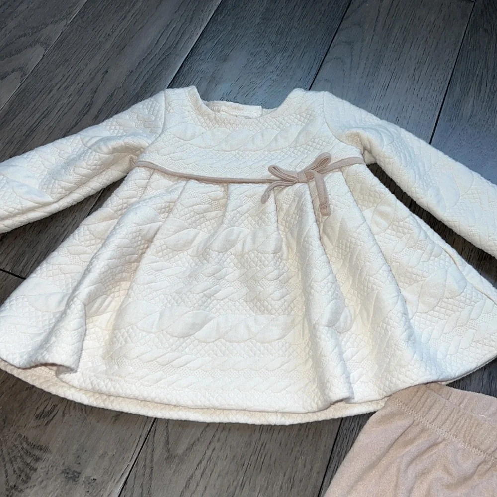 First impressions quilted dress sweater with suede like leggings